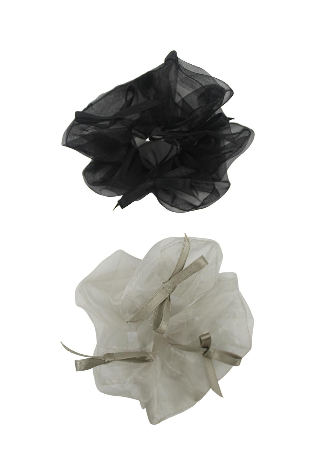 紅煙 Ribbon chiffon hair band (Black/Khaki gray)