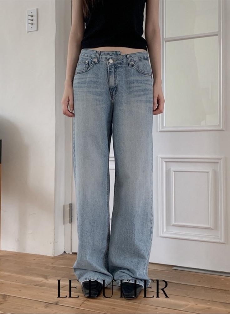 르버터 포멀 언발 연청 데님 팬츠 코튼 일자 와이드 워싱 청바지
