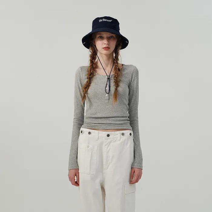 Ribbed Henley T-Shirt_Grey