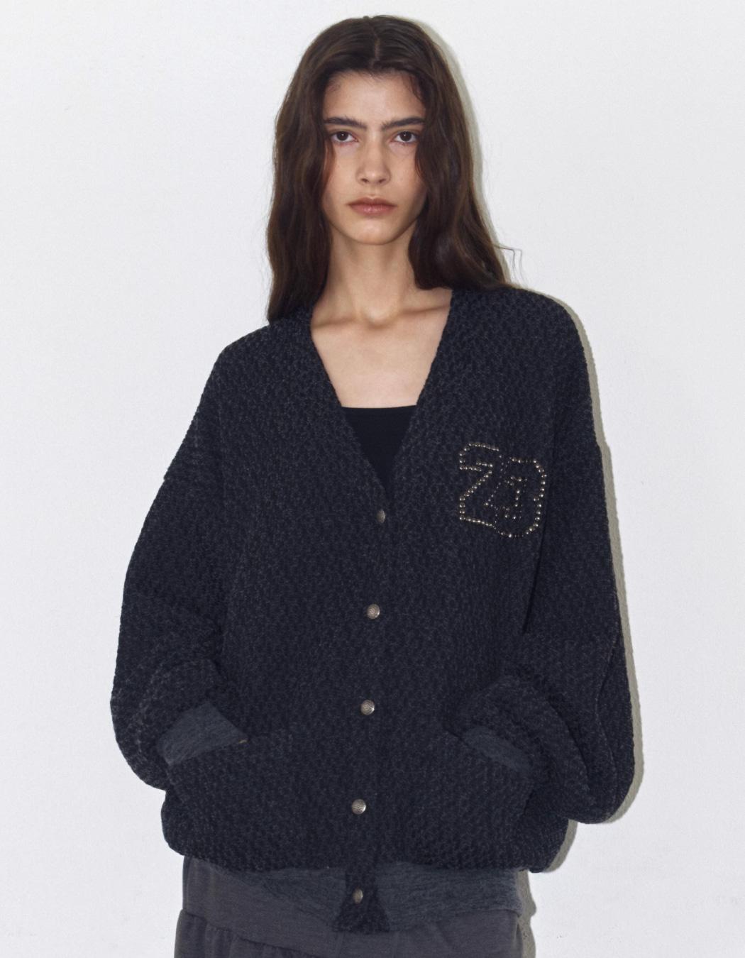 NUMBER CHUNKY OVERSIZED CARDIGAN, CHARCOAL