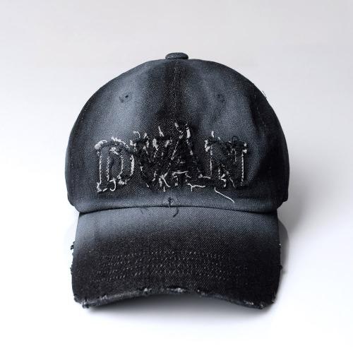 DAMAGED EMB DENIM BALL CAP BLACK