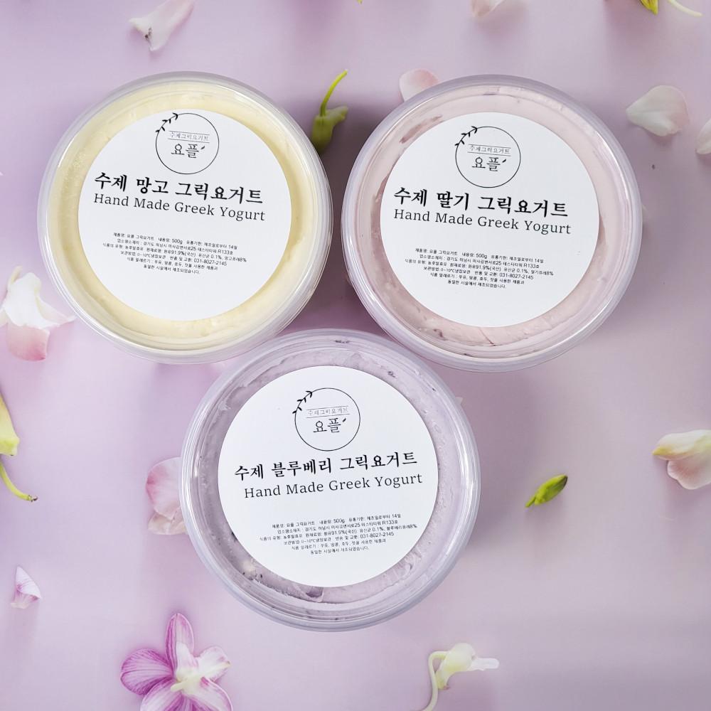 요플 꾸덕한 가당 딸기 블루베리 망고 수제 그릭요거트 500g