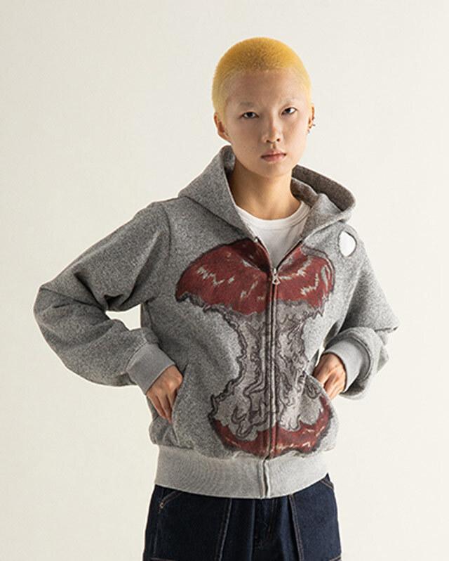 CONP 퓨리 애플 크롭 후드 집업 (그레이)