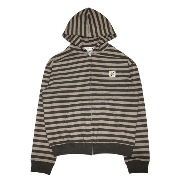 STRIPE LOGO Hooded zip-up ( BROWN )