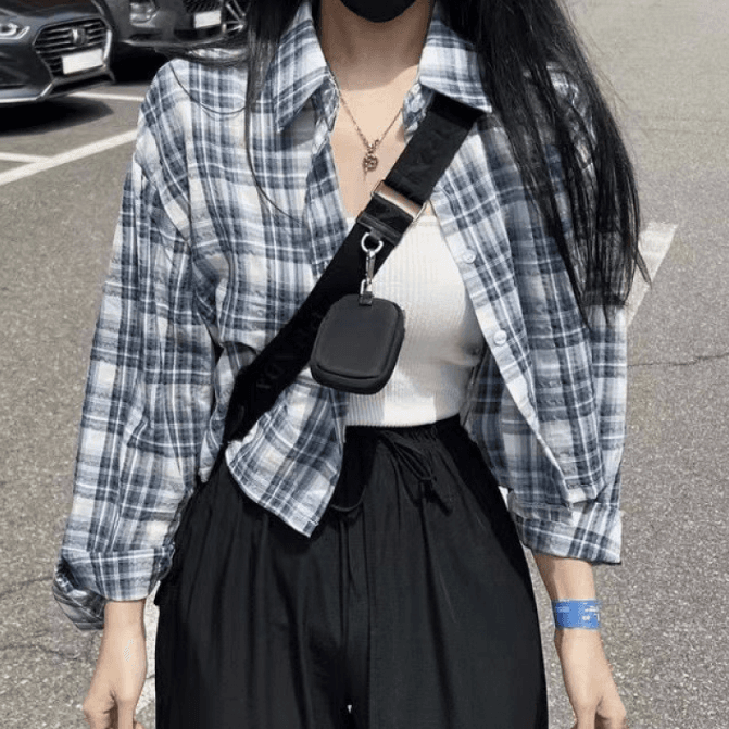 데일리 크롭 체크 셔츠 루즈핏 남방