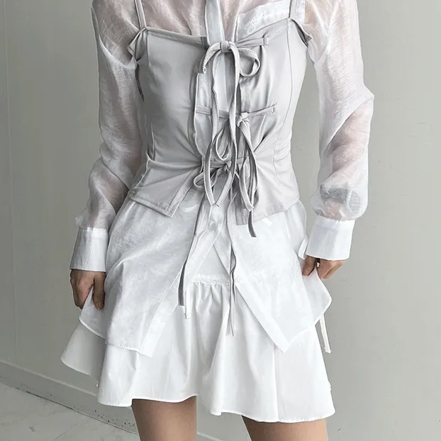 스트랩 나시 뷔스티에, 타이 스카프 세트 .A6283 (3color)