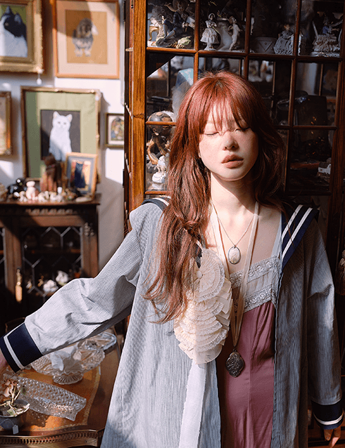 2차 예약배송 silk strap sailor jacket in stripe