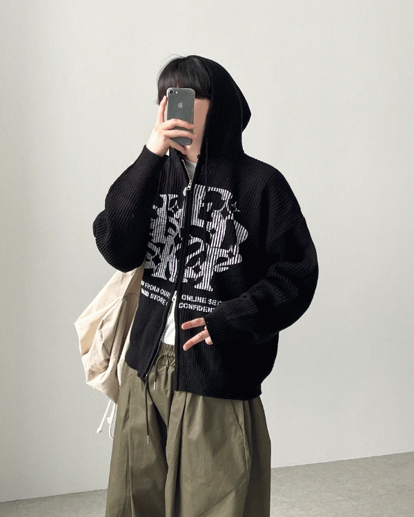 파라노말 후드 니트 집업(4Colors)