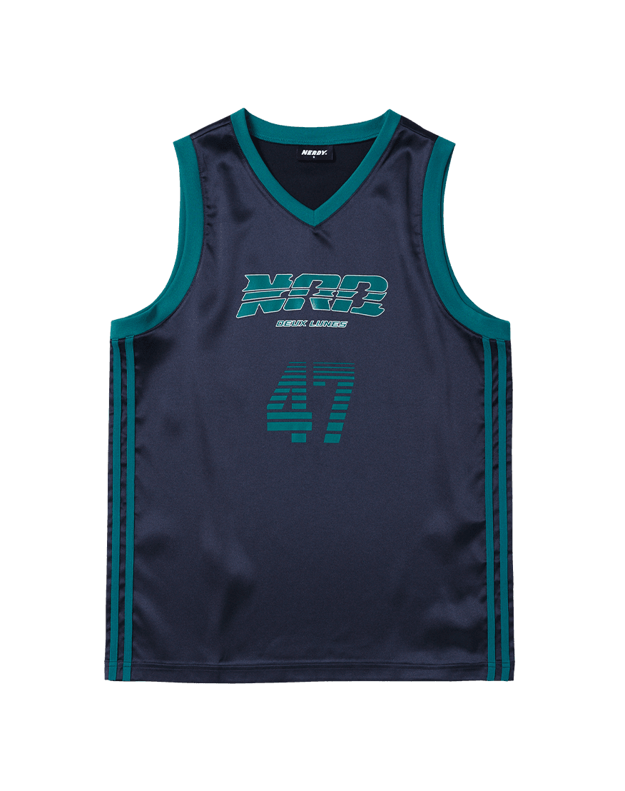 스포티 저지 슬리브리스 탑 네이비