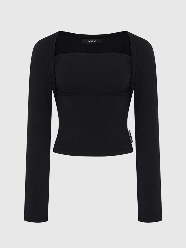 pre-order) [mnem] bolero shirring top (black)