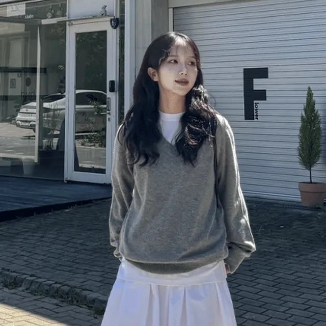 프롬 울 루즈핏 브이넥 니트 4color