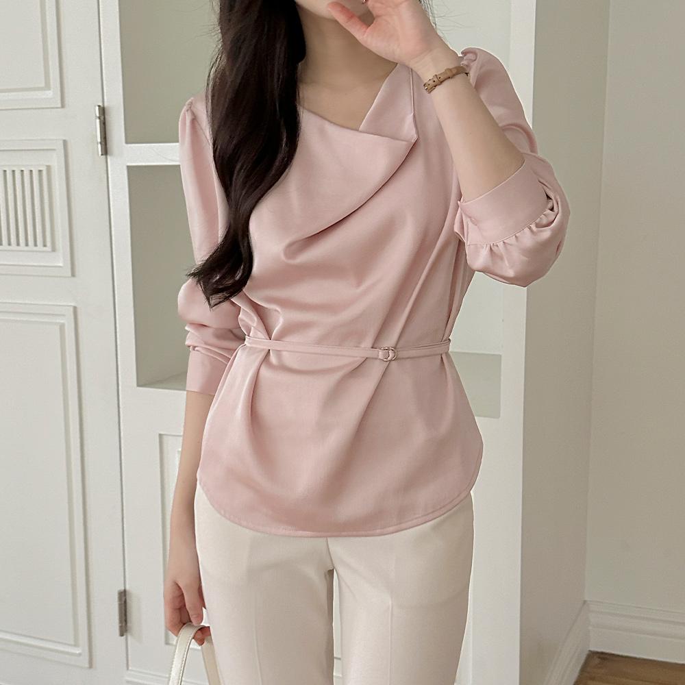 메리 새틴 카울넥 블라우스(+벨트)