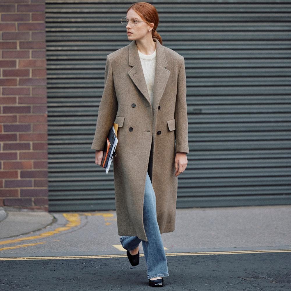 Maxi Wool-Cashmere Double Coat - Melange Beige