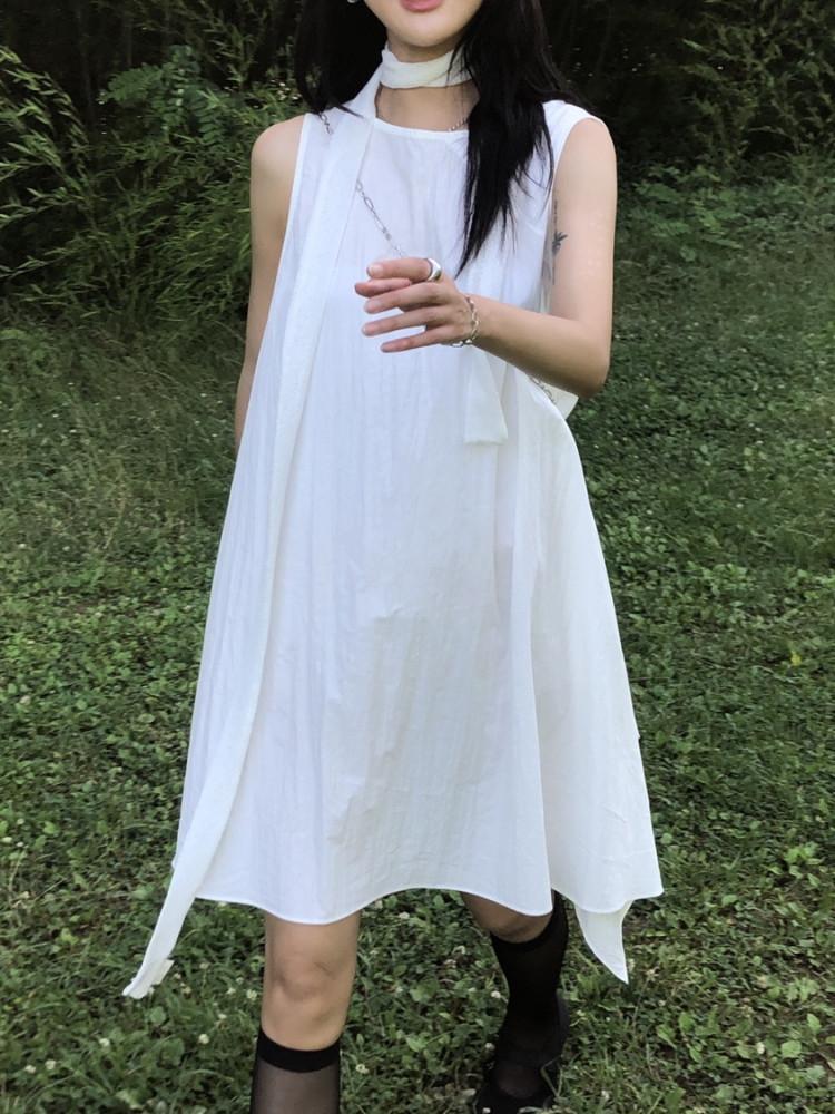 Winout made 리니 코튼 나시 언발 미니 원피스 화이트