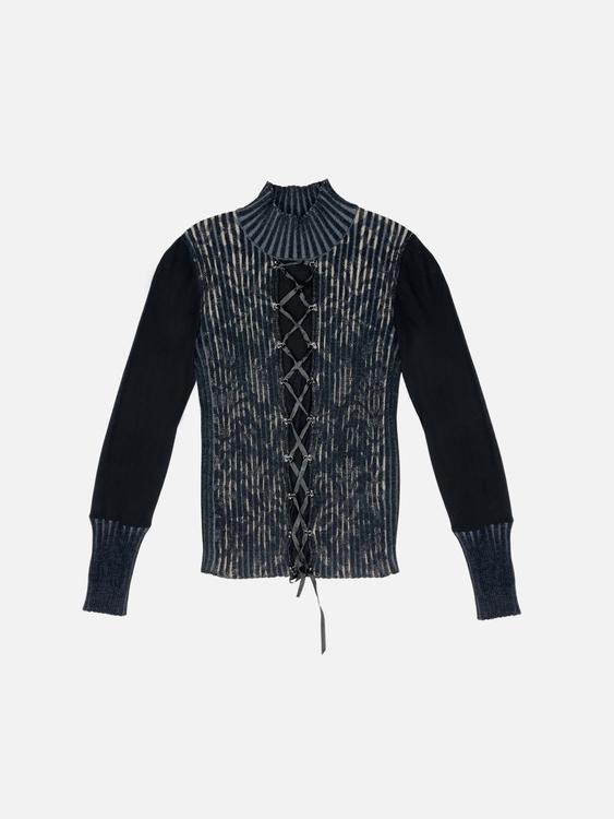 Rib Knit Lace-Up Jumper - Tops - Catalog - RHODORA from €125