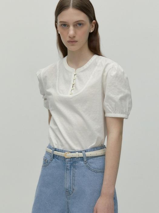china collar puff blouse - white