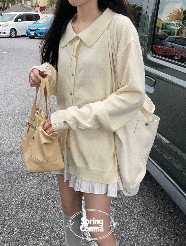 스프링콤마 [MADE][국내제작][무배][당일] 보른롱 카라버튼니트가디건 (자개버튼/울50%) (단독주문만 당일 출고 가능!)