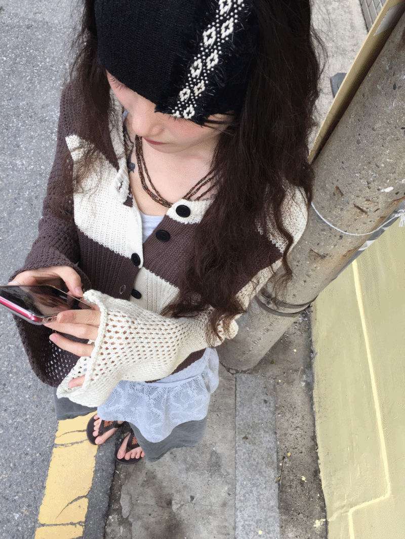 투톤 플로우 가디건