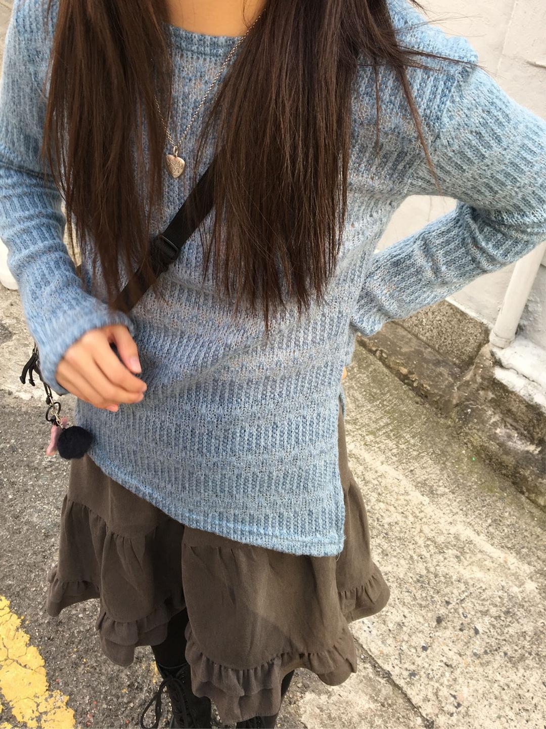 웨이닝 frayed edge slit knit