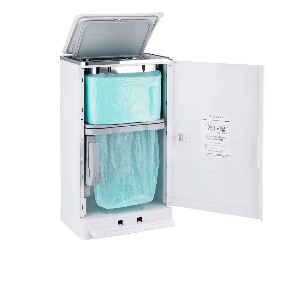 매직캔 오토실링 hippo II 듀얼 오픈시스템 크롬 화이트 21L MH250WCRA 휴지통 쓰레기통