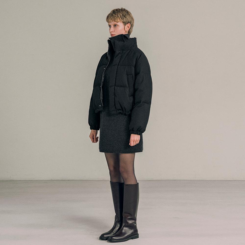 SIOT4010 모직 덕다운 크롭 패딩_Black