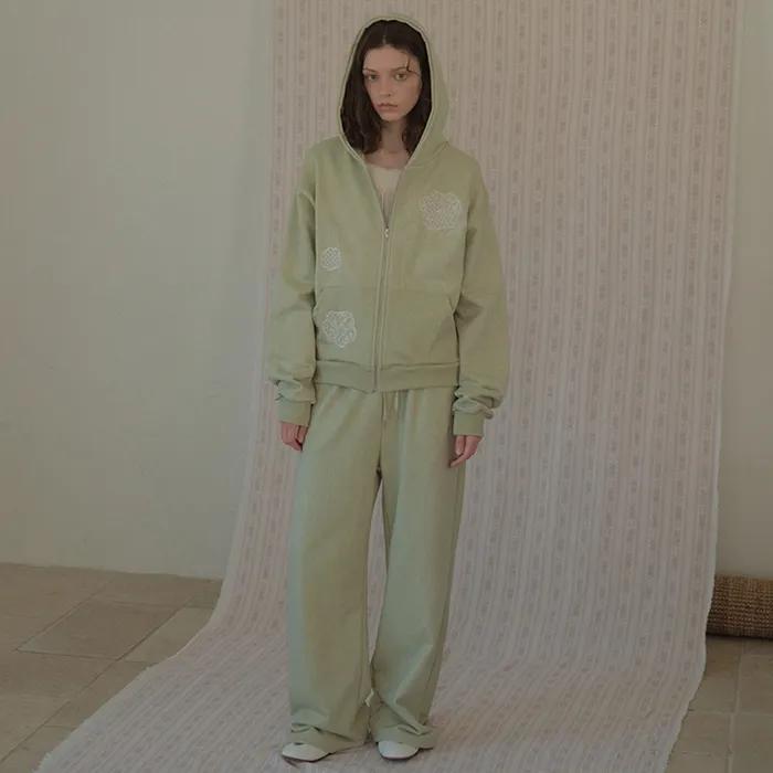 Lace Applique Pigment Sweatpants_Dusty green(O26PT03)