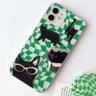 체커보드케이스 고양이 케이스 그린투명젤리 문구컬러화이트