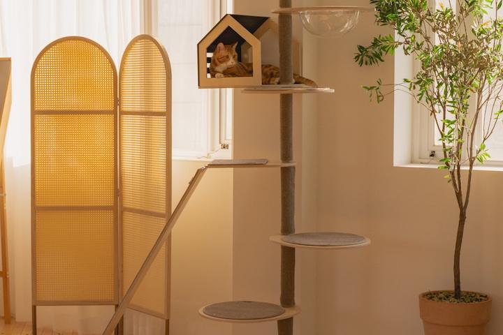 오브바이포 공간활용 캣폴 4,5단 고양이 원목 캣타워