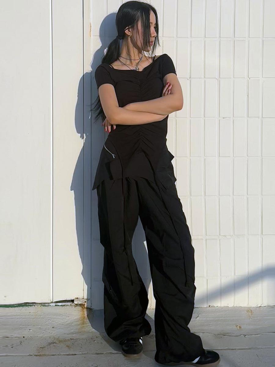 [MORE THAN PARADISE] BELT LAYER PANTS - BLACK