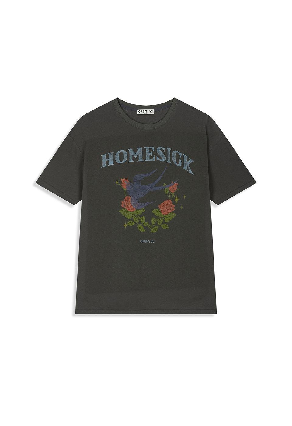 ROSE & SWALLOW TEE, CHARCOAL