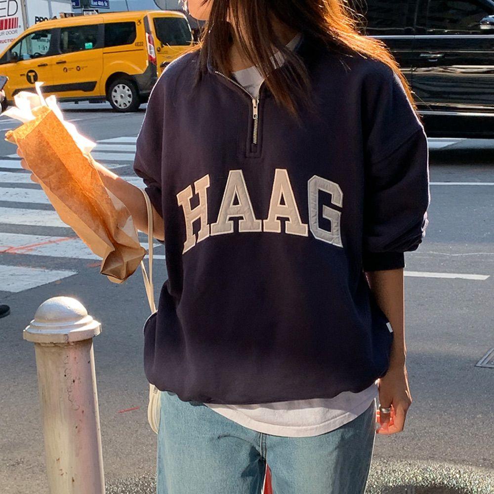 a haag half zip-up (navy)