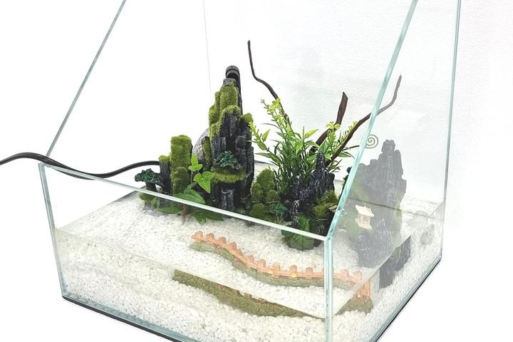사선형 테라리움 유리수조 어항 수반 비바리움 이끼바위산 미니폭포 분수대 미니정원 인테리어