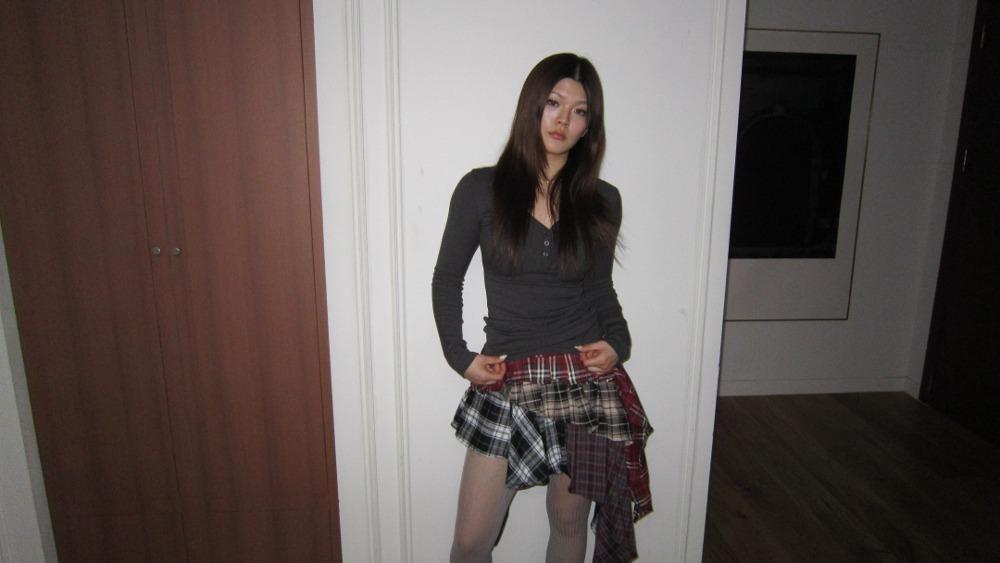 double layer checked skirt