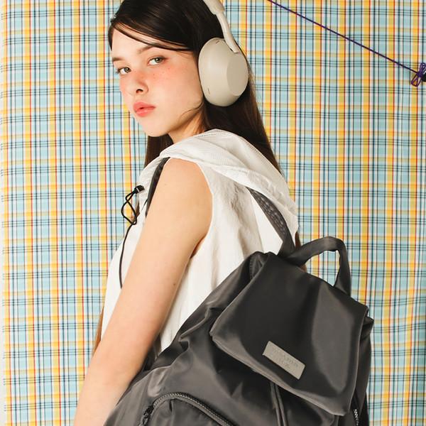 304 Small nylon draw flap backpack_Dark gray