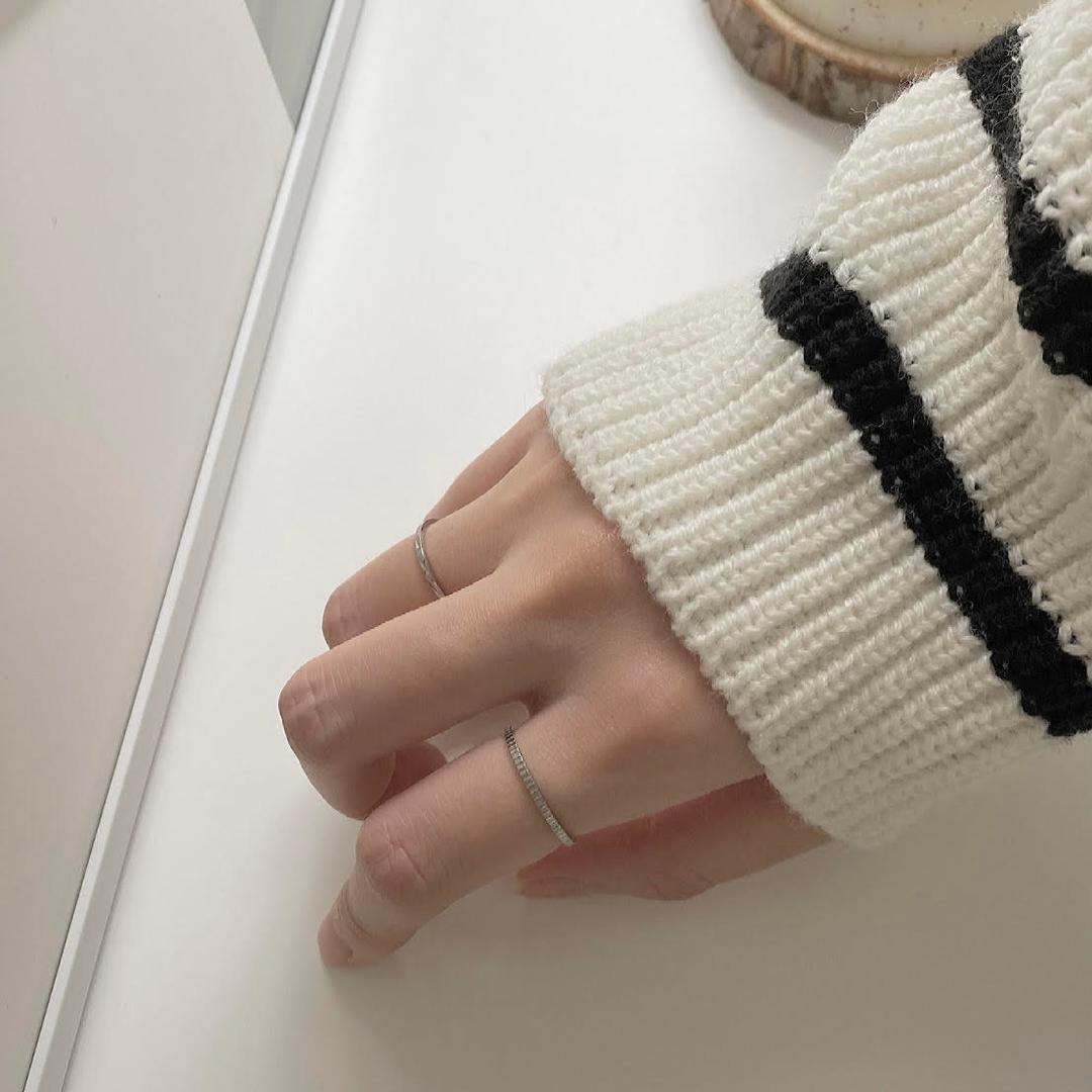 [써지컬스틸] 2ea set! 커팅 심플 반지 세트