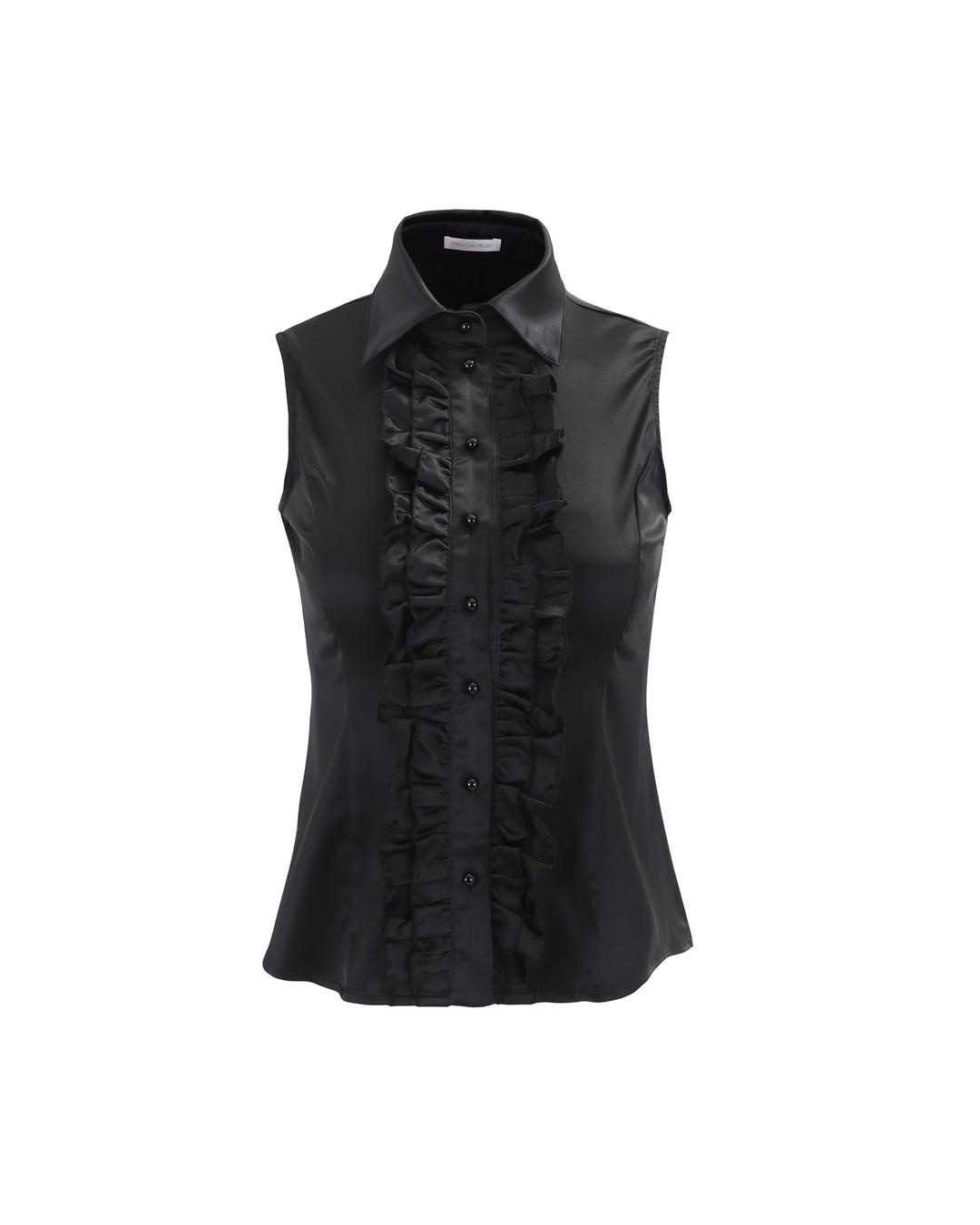 Silk Ruffled Blouse (Black)