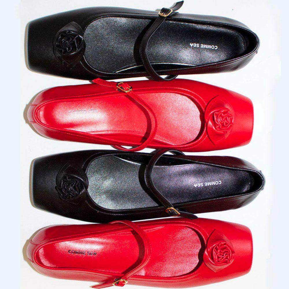 SIA Rose Ballerina Flats - BLACK / RED