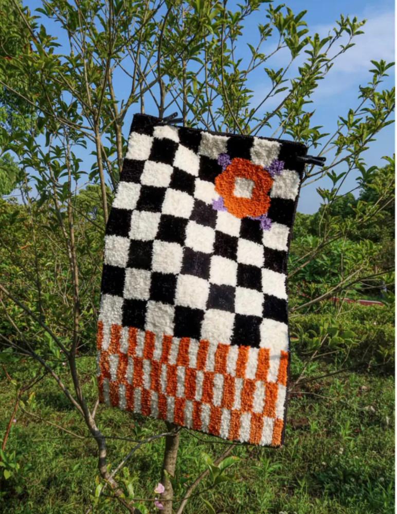 오렌지베케이션 HEY 플라워 체커보드 러그 카페트