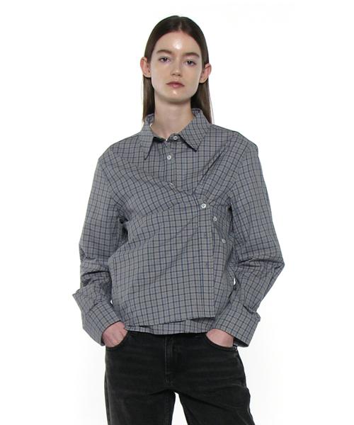 PWC 투웨이 어시메트릭 체크 셔츠_더스티 민트