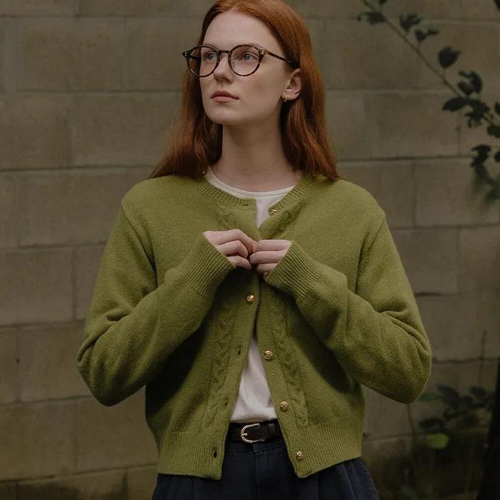 Gold button essential cardigan_Olive green