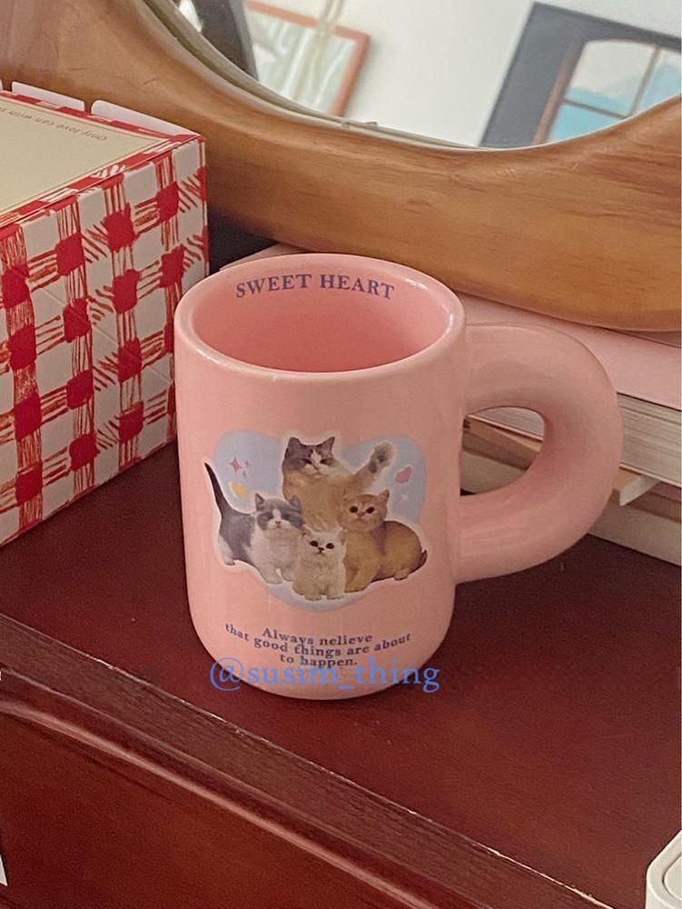 수심 Pink Cats Mug 고양이 핑크 머그컵 도자기 귀여운 감성 인테리어 주방 선물
