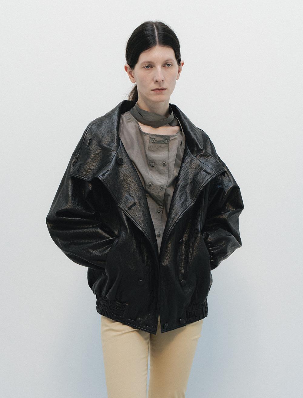 [1st REORDER] DOUBLE BUTTON OVERSIZE LEATHER JUMPER [BROWN]