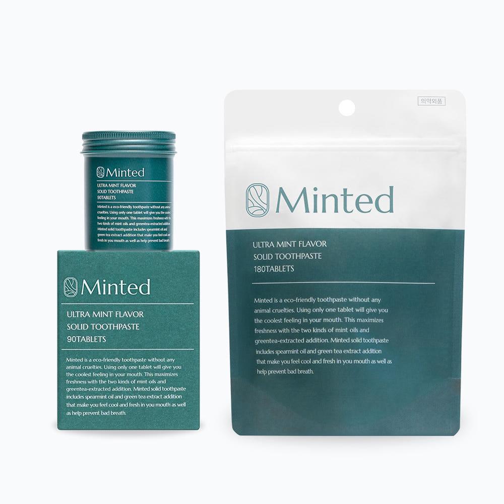 [민티드] 울트라민트향 고체치약  기본형 90정 + 리필형 180정 (4.5개월분)