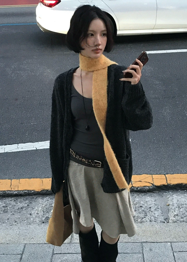 [따듯해요] 보카시 울 오버핏 가디건 (퍼플 당일발송)