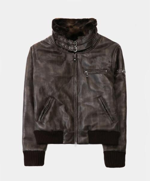 바이퍼21 시어링 무스탕 봄버 자켓 - 워시드브라운