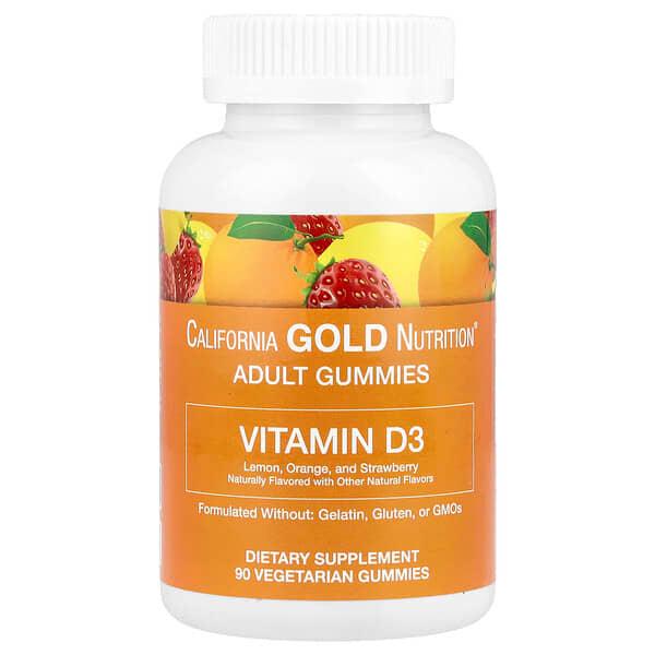California Gold Nutrition, 비타민D3 구미젤리, 레몬, 오렌지, 딸기 맛, 2,000IU, 베지 구미젤리 90개(구미젤리당 1,000IU)