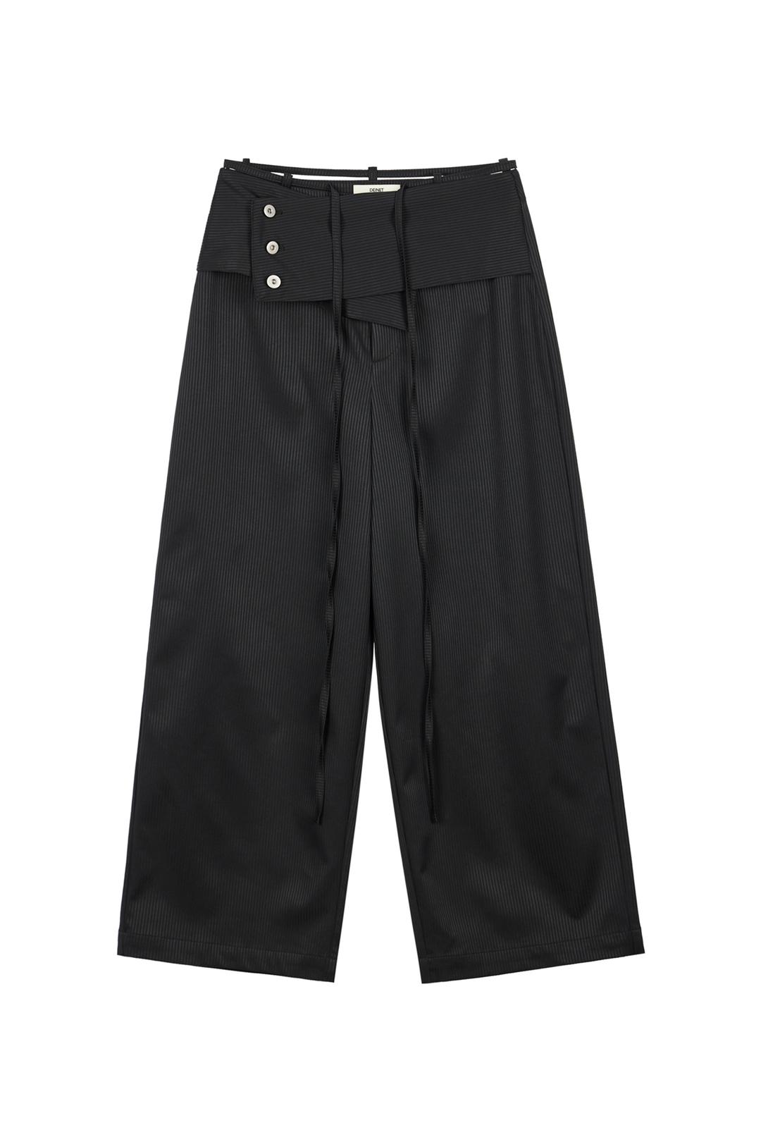 STRIPE LAYERED WIDE SLACKS IN BLACK