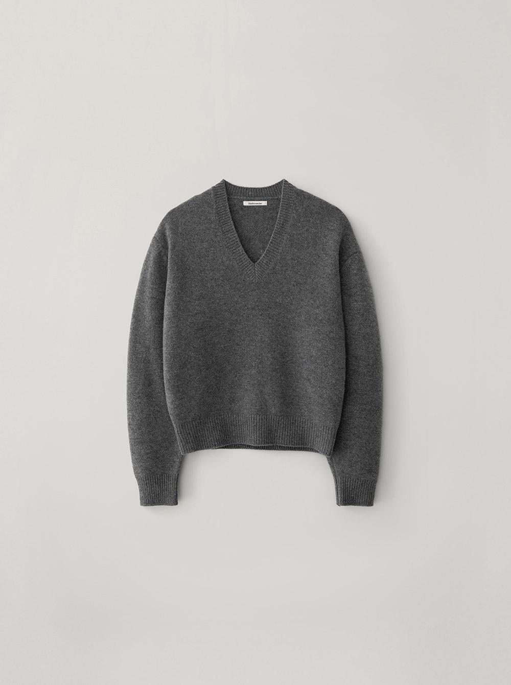 V NECK KNIT_MELANGE GRAY