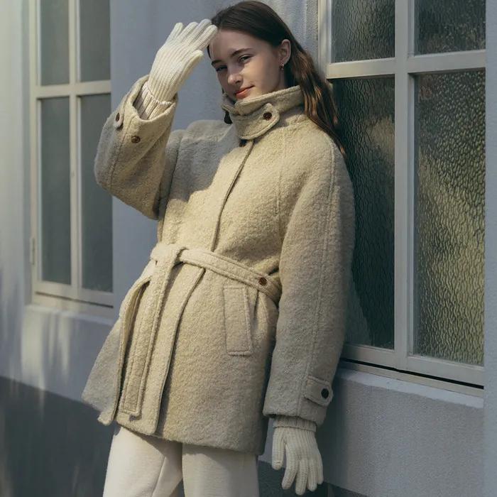 Boucle belted coat - Ivory
