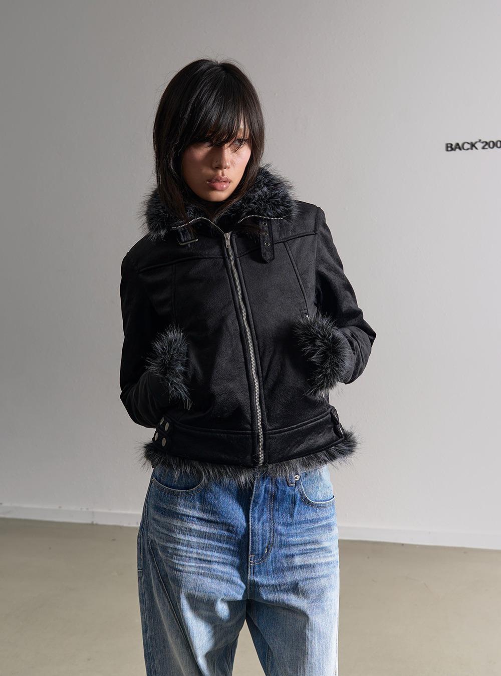 Short Faux Fur Patchwork Jacket